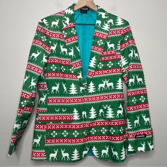 Suitmeister Men Blazer Sportscoat Small Nordic Reindeer Christ Suit Green - Picture 1 of 13